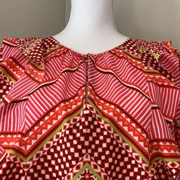 Banana Republic | Moroccan Tile Printed Ruffle Blouse | Pink Multi | XL - Picture 2 of 7